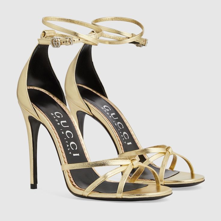 Shop the Women's strappy sandal in gold at GUCCI.COM. Enjoy Free Shipping and Complimentary Gift Wrapping. Gucci High Heels, Womens Strappy Sandals, High Heels Black, Designer High Heels, Strappy High Heels, Red Pumps, Patent Shoes, Valentino Rockstud, Leather High Heels