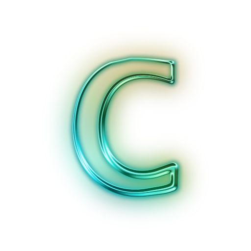 the letter c is made up of shiny green glass and it looks like an uppercase