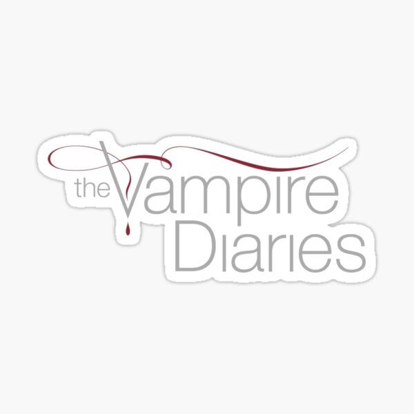 the vampire diaries sticker is shown on a white background, with red writing in it