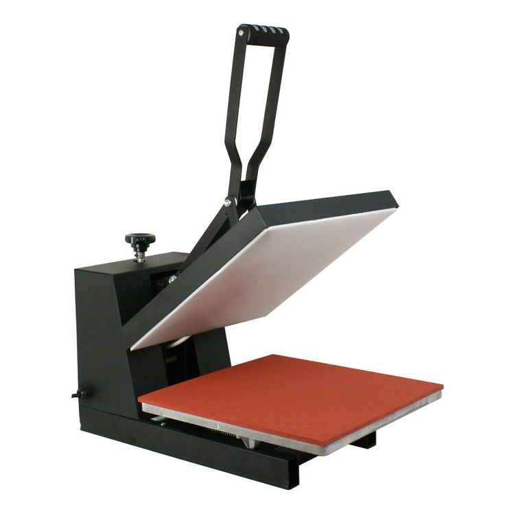 an image of a heat press machine with red paper on the front and black frame