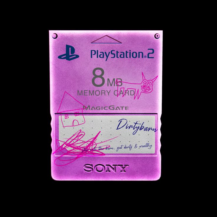 the sony memory card is pink and has writing on it