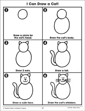 the instructions for how to draw a cat in four easy steps with pictures on it