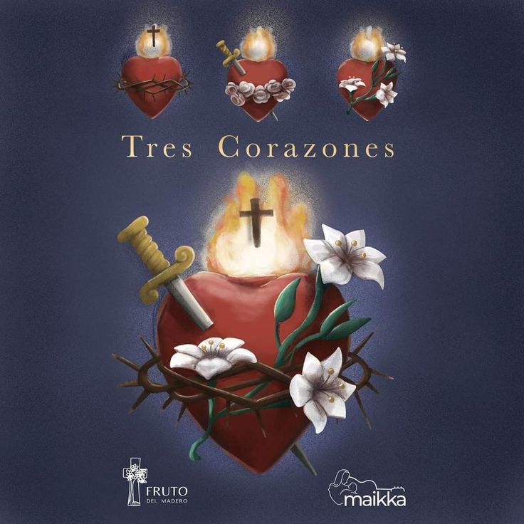 there is a heart with flowers and a cross on it that says tres coranes