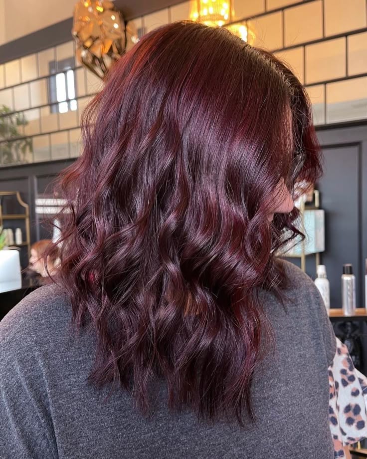 Dark Brown Hair Dyed Red, Cola Cherry Hair, Cherry Coke Hair Color Curly, Red Hair Glaze, Mahagony Hair Color, Dark Cherry Coke Hair Color, Puffs Hairstyles, Heatless Hairstyles For Long Hair, Cherry Coke Hair Color