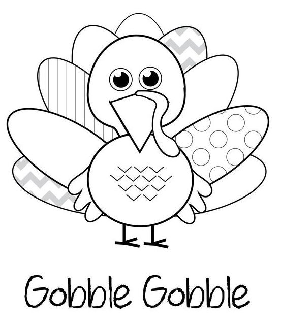 a black and white turkey with the word gobble gobble