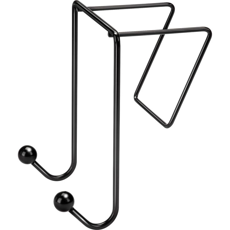 a black towel rack with two balls on it