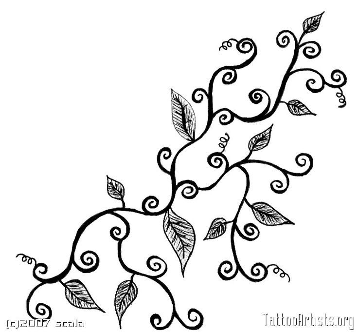 a tattoo design with leaves and swirls on it