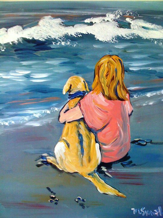 A Girl And Her Dog, Girl And Her Dog, Painting With A Twist, 강아지 그림, Dog Illustration, Dog Tattoos, Dog Drawing, Girl And Dog, Dog Paintings