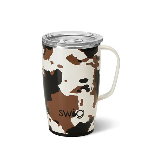 a white and brown camo travel mug with the word swg printed on it