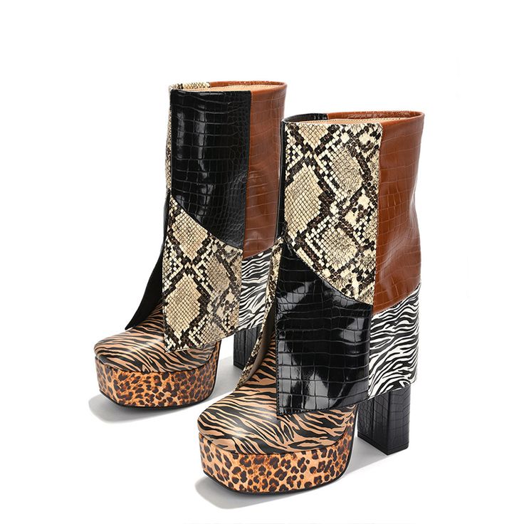 Handcrafted US sizing. Fits true to size. Heel Height: 5.5" / 140 mm approx Product measurements were taken using size 8. Please note that measurements may vary by size. Zebra Boots, Fold Over Boots, Chunky Heel Boots, Leopard Shoes, Shoes Vintage, Chunky Heels Boots, Shoe Closet, Heel Boots, Handmade Shoes