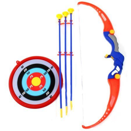 a toy archery set with an arrow and target