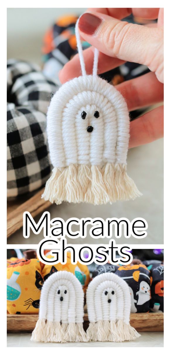 These easy macrame ghosts are made out of cording and yarn. Super easy for kids or adults to make and so fun for Halloween! Macrame Ghost, Ghost Craft, Elegant Halloween Decor, Ghost Crafts, Easy Macrame, Ghost Diy, Rainbow Macrame, Easy Fall Crafts, Elegant Halloween