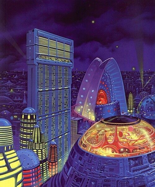 an image of a futuristic city at night