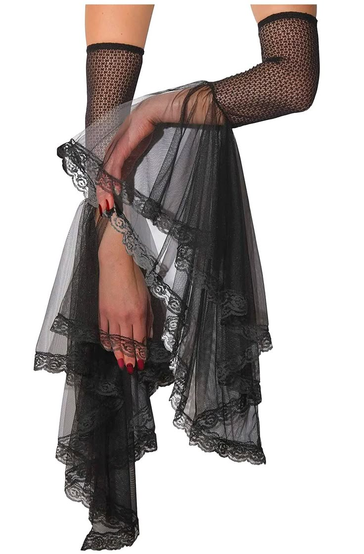 PRICES MAY VARY. Material - Made of Polyester. Flexible, Softness mesh fabric, Skin-friendly, Breathable, and Comfortable to wear. Features - Elegant Black Lace Grim Gauntlets Detachable Arm Sleeves. Mesh fabric with Lace patterned, See-through and Extremely flexible, Elastic closure, Flared tulle cuff arm cover long sleeve. Tulle flounces fingerless gloves. Gauntlet with lace elbow coverings. Match - A great choice as a Halloween or party gift. Glamour black Gauntlets, Good outfit to dress up a Black Arm Sleeve, Black Lace Gloves, Women Costume, Lace Cuffs, Sleeves Designs For Dresses, Lace Gloves, Long Gloves, Designs For Dresses, Moda Vintage