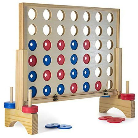 a wooden board game set with red, white and blue dots on it's sides