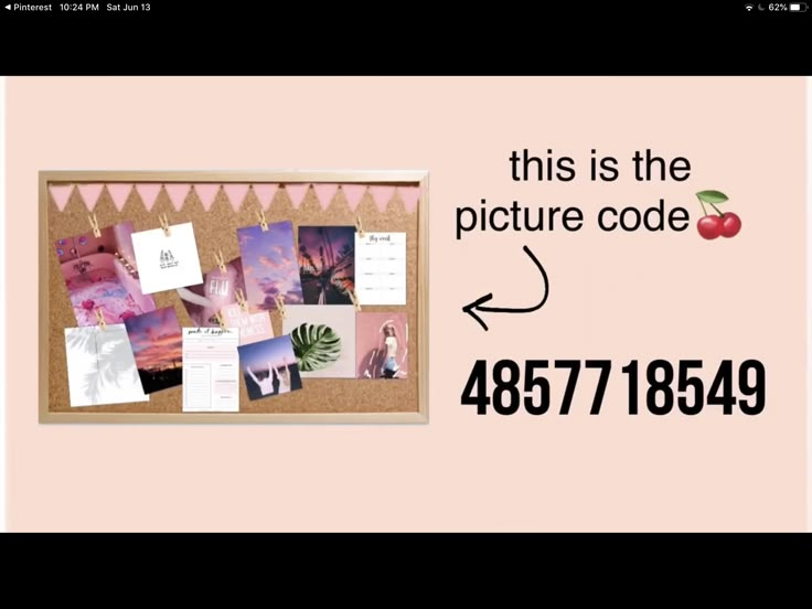 a bulletin board with pictures on it and the words this is the picture code below