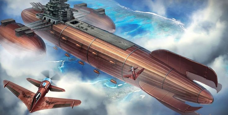 an artist's rendering of a space ship in the sky with two fighter jets