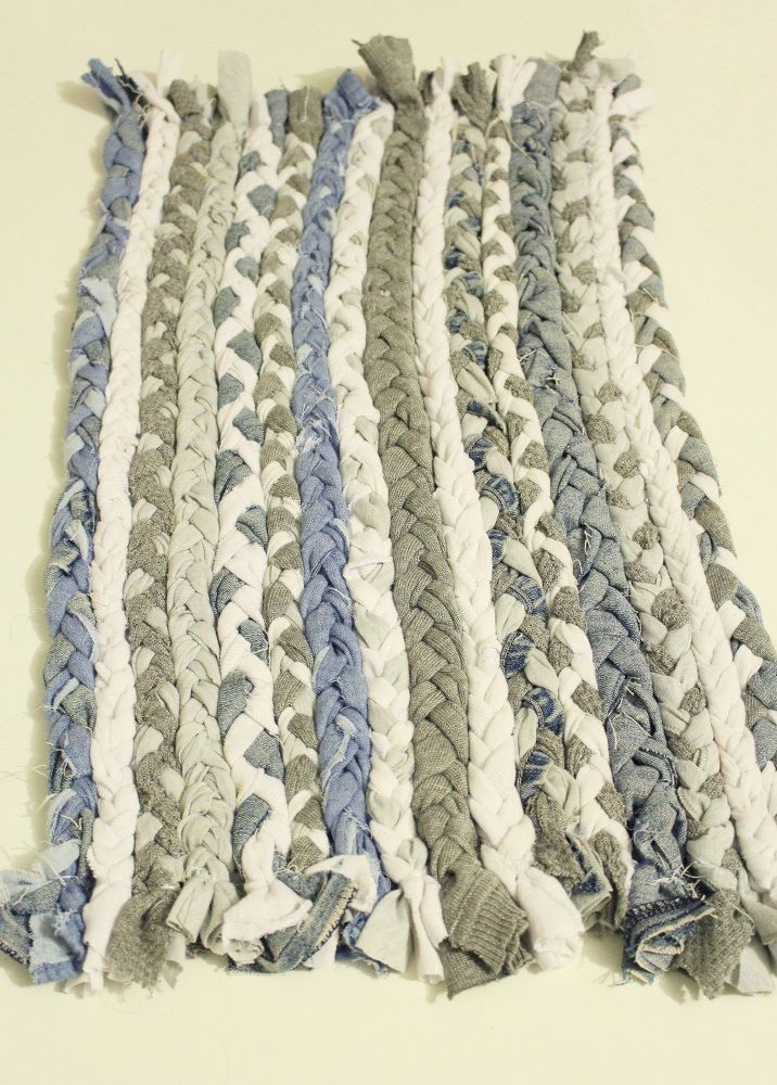 several pieces of blue and white woven fabric