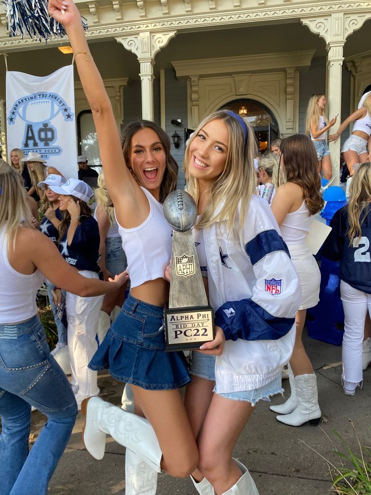 Dallas Cowboys Bid Day Theme, Drafting The Best Sorority, Cool Bid Day Themes, Drafting The Best Bid Day, Football Bid Day Theme, Sorority Rush Aesthetic, Bid Day Themes 2023, Dallas Cowboys Game Day Outfit, Baseball Bid Day