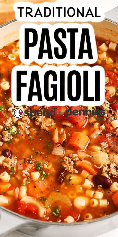 a large pot filled with pasta fagioi