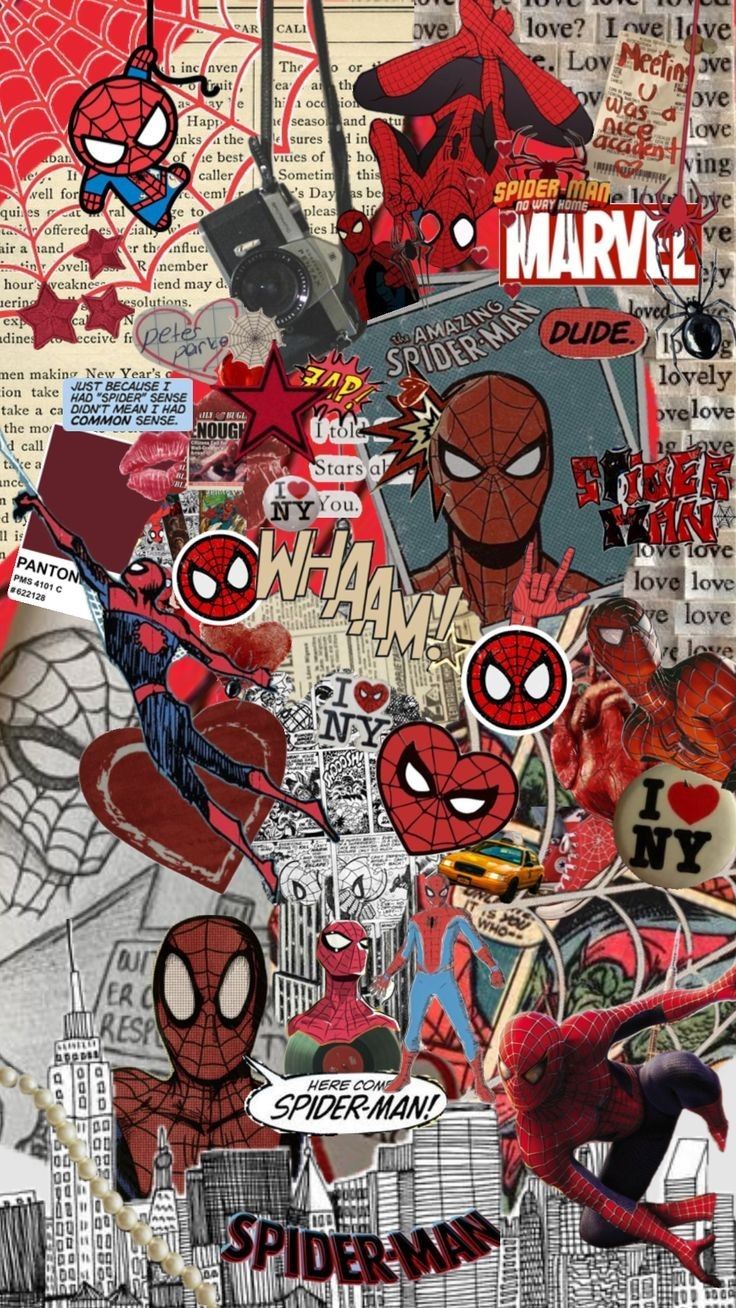 a collage of spiderman stickers