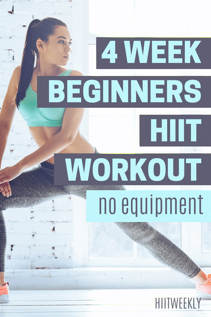 a woman doing exercises with the words 4 week beginners hit workout no equipment