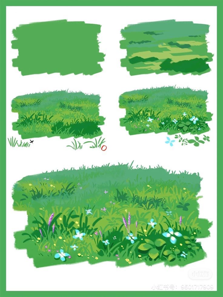 some green grass and flowers on a white background