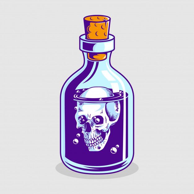 a bottle with a skull in it