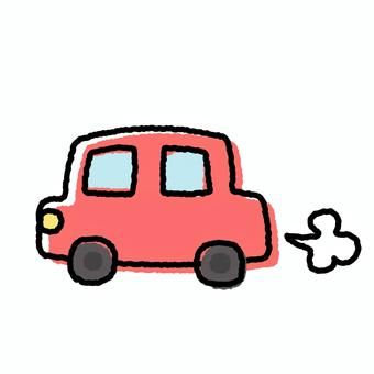 a drawing of a red car on a white background