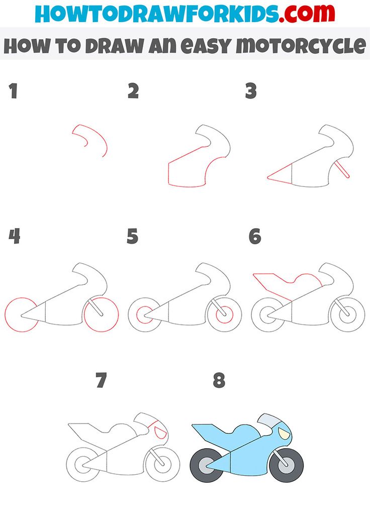 how to draw an easy motorcycle step by step instructions for kids and beginners drawing