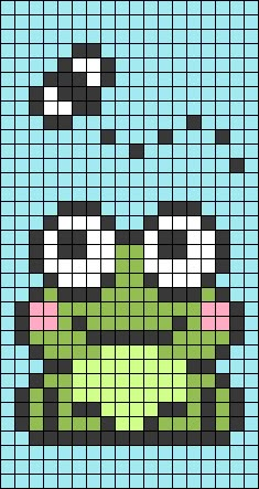 a cross stitch pattern with an image of a green frog on it's face