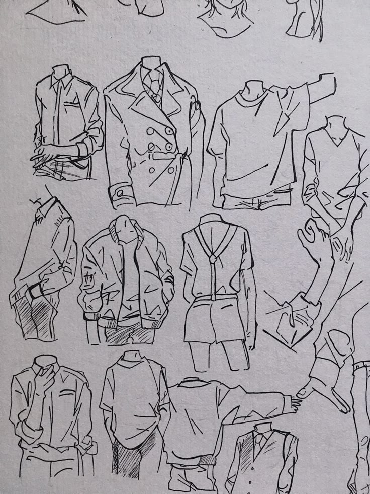 a drawing of different types of clothes