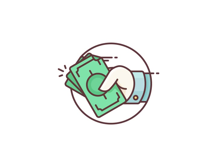 a hand holding money in a circle