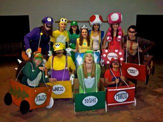 a group of people dressed up in costumes