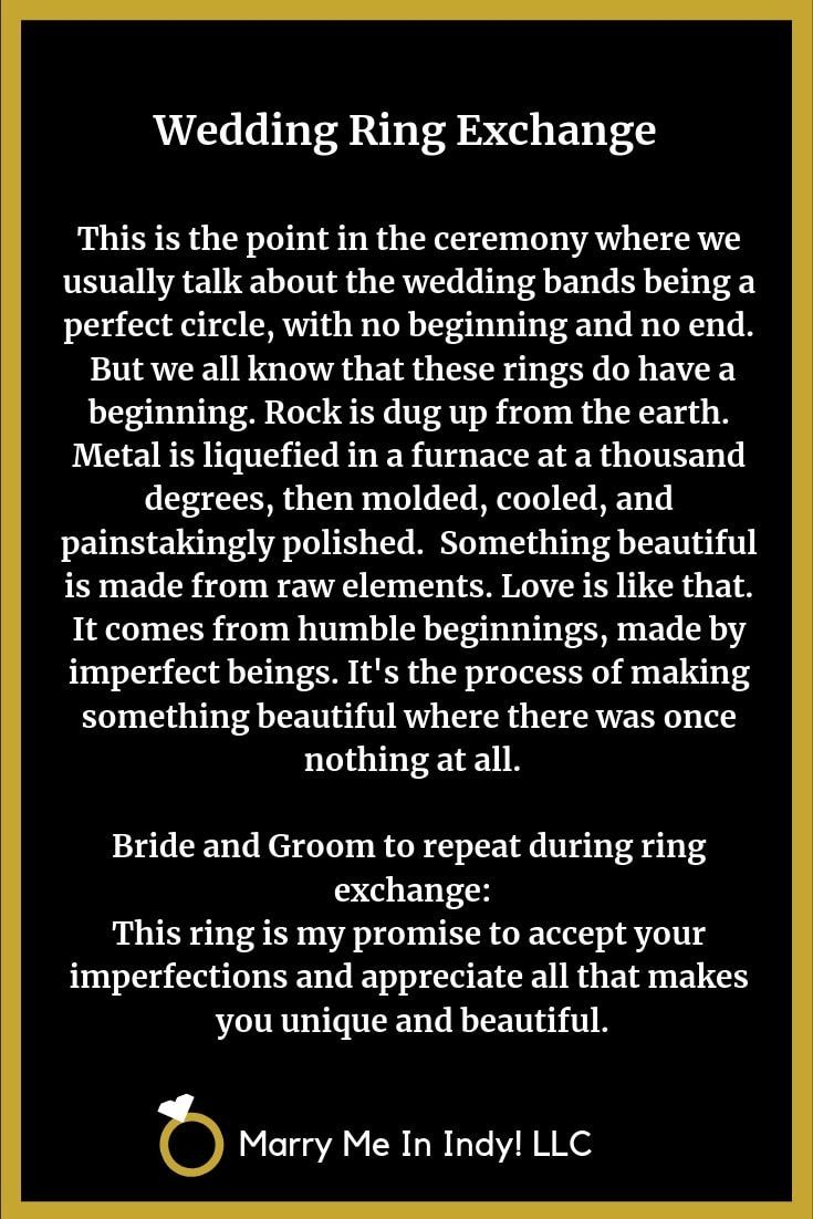 the wedding ring exchange poem is shown in black and gold