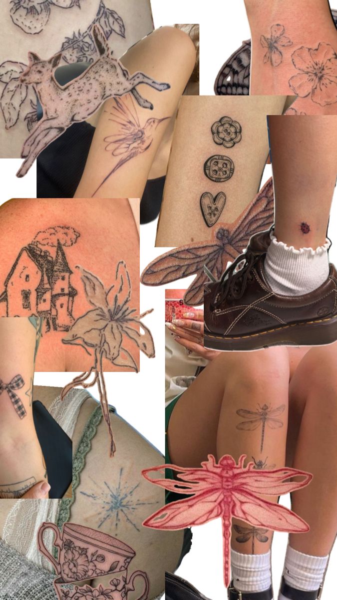 many different tattoos on the legs of people