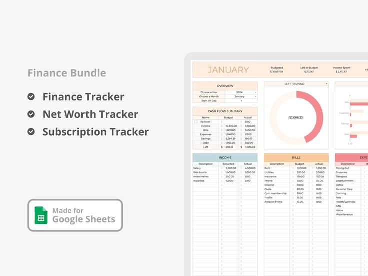 the finance tracker is shown on top of a computer screen and below it, there are several