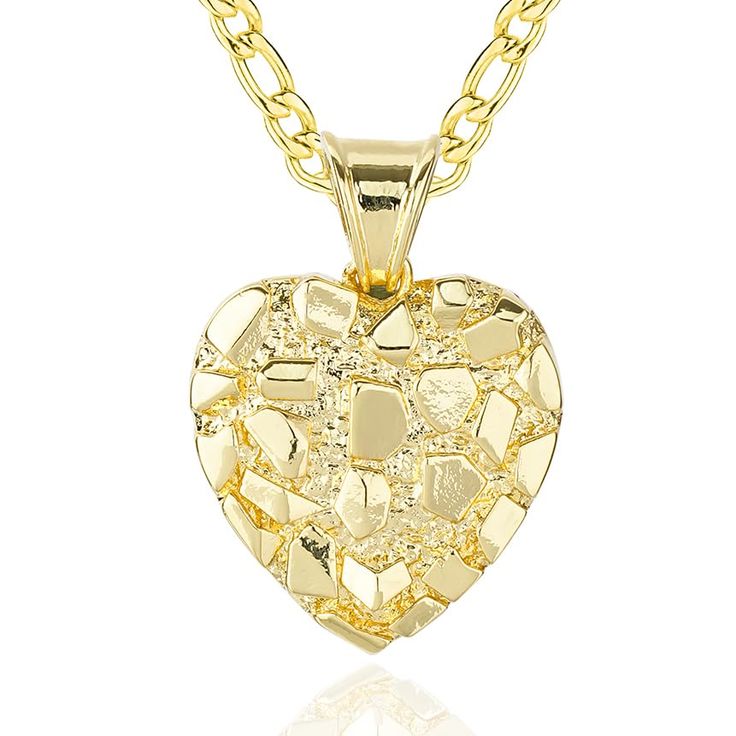 PRICES MAY VARY. 【Product Size】The Nugget Heart Shape Charm Pendant Come In Two Sizes Are Small(19*26.5mm) And Large(25.9*36.4mm),Paired With a 4mm*20inch Figaro Chain,So You Can Choose The Size That Suits You Best. 【Rigorous Craftsmanship】Crafted With High-Quality Brass Materials And 14K Gold Plated , These Gold Heart Pendant Necklace Are Designed To Maintain Their Dazzling Shine, To Suitable For Daily Wear. 【Personal Design】14k Gold Nugget Heart Shape Pendant Is A Classic Design, Passion Sunsh St Jude Necklace, The Nugget, Gold Heart Pendant, Nugget Necklace, Heart Pendant Gold, Gold Nugget, Figaro Chain, Jewelry Images, Charm Pendant Necklace