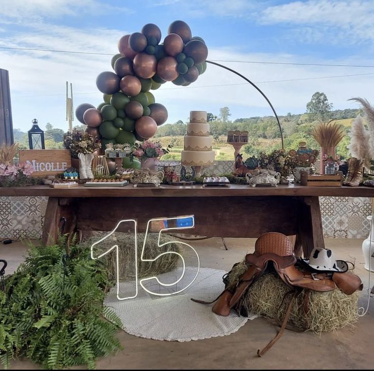 a table topped with lots of different types of food and decorations on top of it