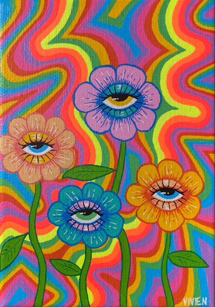 an image of colorful flowers painted on canvas