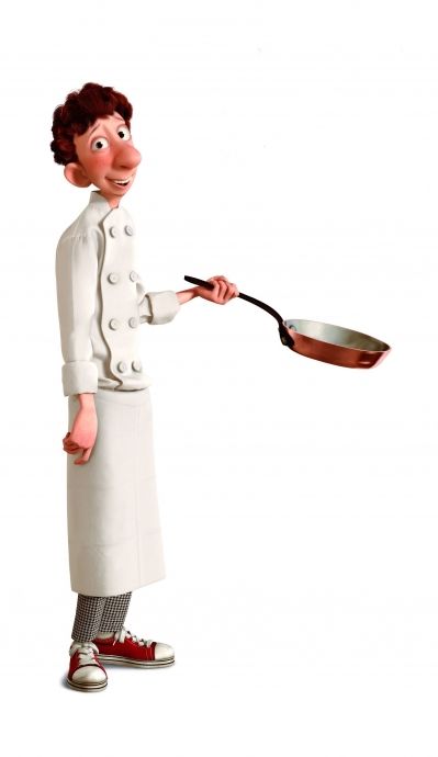 a cartoon character is holding a frying pan