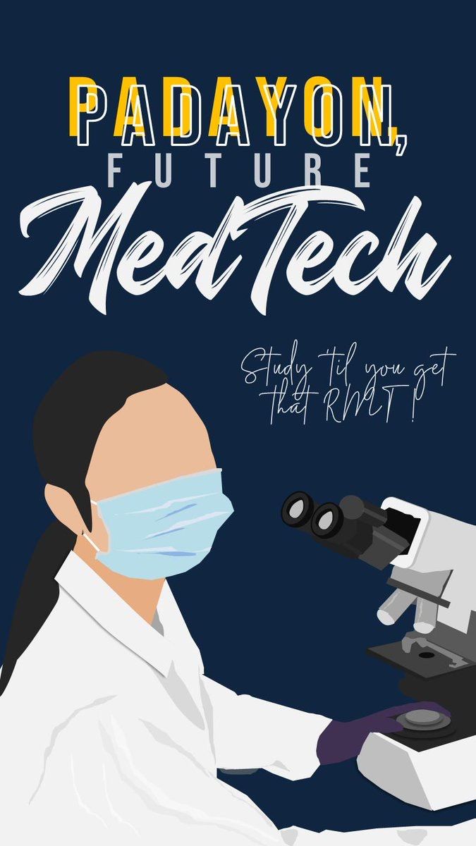 a woman in white lab coat and face mask looking through a microscope with the words padayon, future med tech