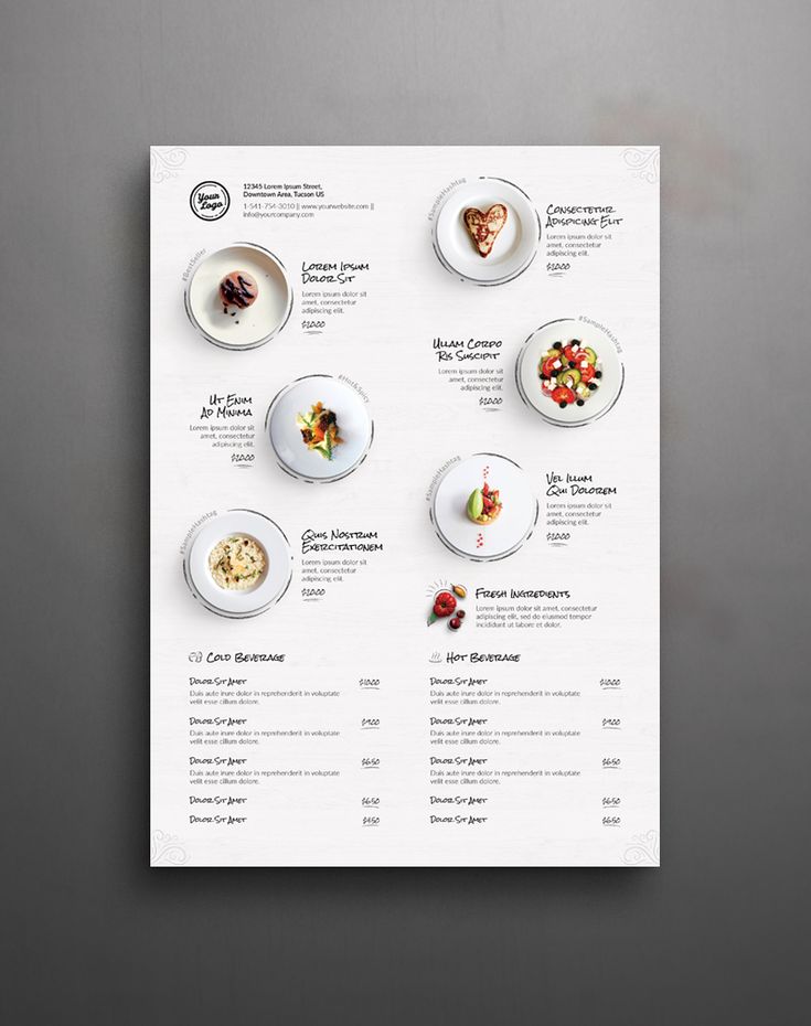 the menu is designed to look like it has different types of food on it