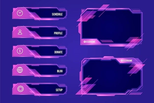 a set of purple abstract banners with different shapes and sizes on the bottom half of each banner