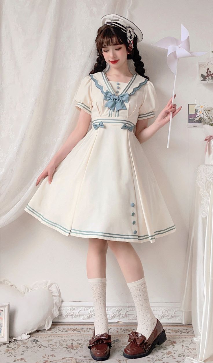 Sailor Aesthetic Sea Outfit, Kawaii Dress Casual, Sailor Outfit Aesthetic, Sailor Outfit For Women, Japanese Fashion Dress, Sailor Clothes, Lolita Outfit, Sailor Outfit, Sailor Uniform