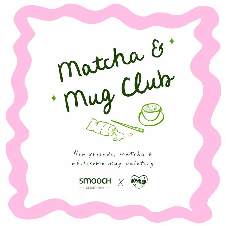 Howrad studios and Smooch Dessert Bar invites you to their Matcha & Mug Club! 🌸🤍 Join us on Saturday the 22nd of June at 11am in Dundrum Town Centre to enjoy Smooch Dessert Bars tasty new matcha menu while Howrad Studios guides you through a wholesome glass mug painting session. Come on your own and make new friends or bring along a loved one, either way you’re guaranteed to have a lovely time. Tickets on sale Thursday Morning at 9am! Be quick this event will be sure to sell out 🍵 Waitlist ... Matcha Pop Up, Matcha Menu Design, Matcha Business, Matcha Mug, Matcha Bar, Matcha Shop, Matcha Bars, Mug Painting, Matcha Lover