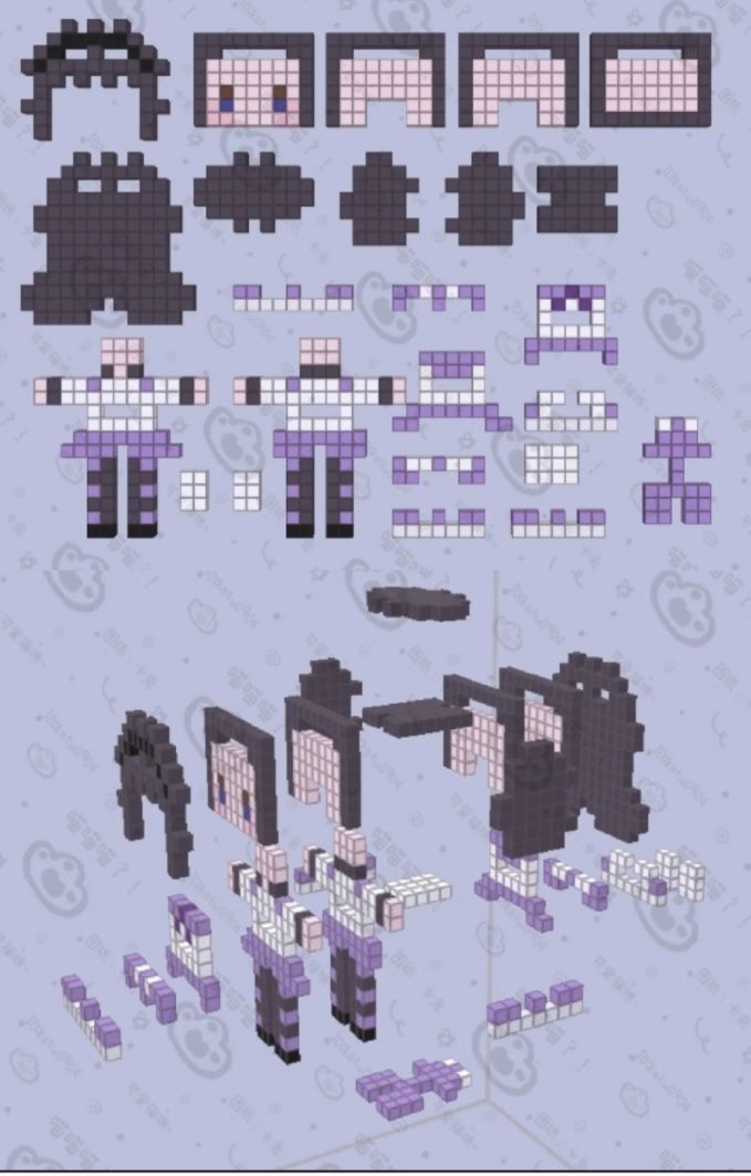 some pixel art work with different shapes and sizes on the same page, including an image of