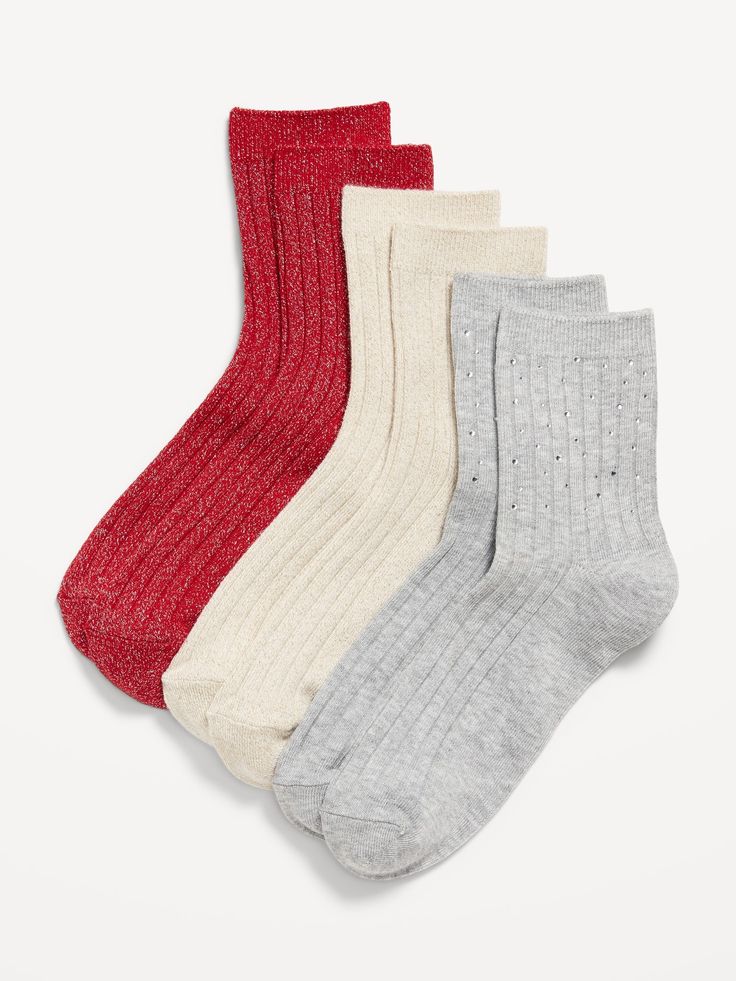 pack includes 3 pairs of crew socks in different colors and prints select colors have embellished accents notched toe seams for comfort one sizemachine wash according to the care instruction label  . Best Holiday gift for Women , perfect Socks for Christmas! Trendy Socks, Holiday Clothes, Women Crew Socks, Old Navy Women, Holiday Outfits, Crew Socks, Style Guides, Different Colors, Old Navy