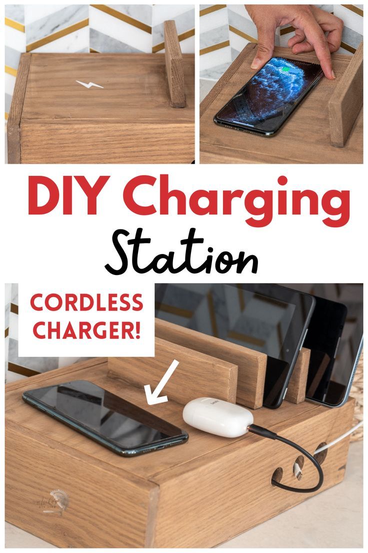 the charging station is made out of wood