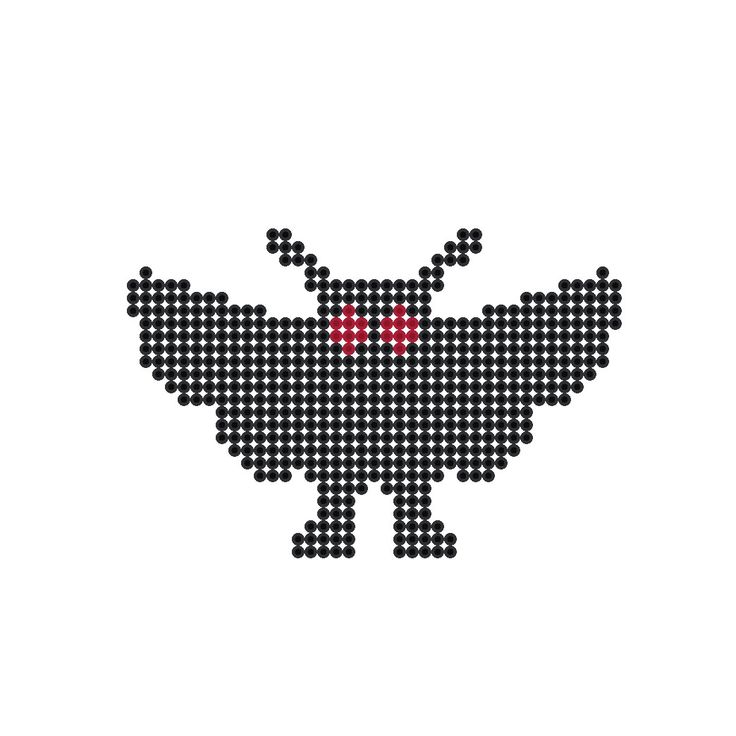 a cross stitch pattern with a red heart in the shape of a bat on a white background